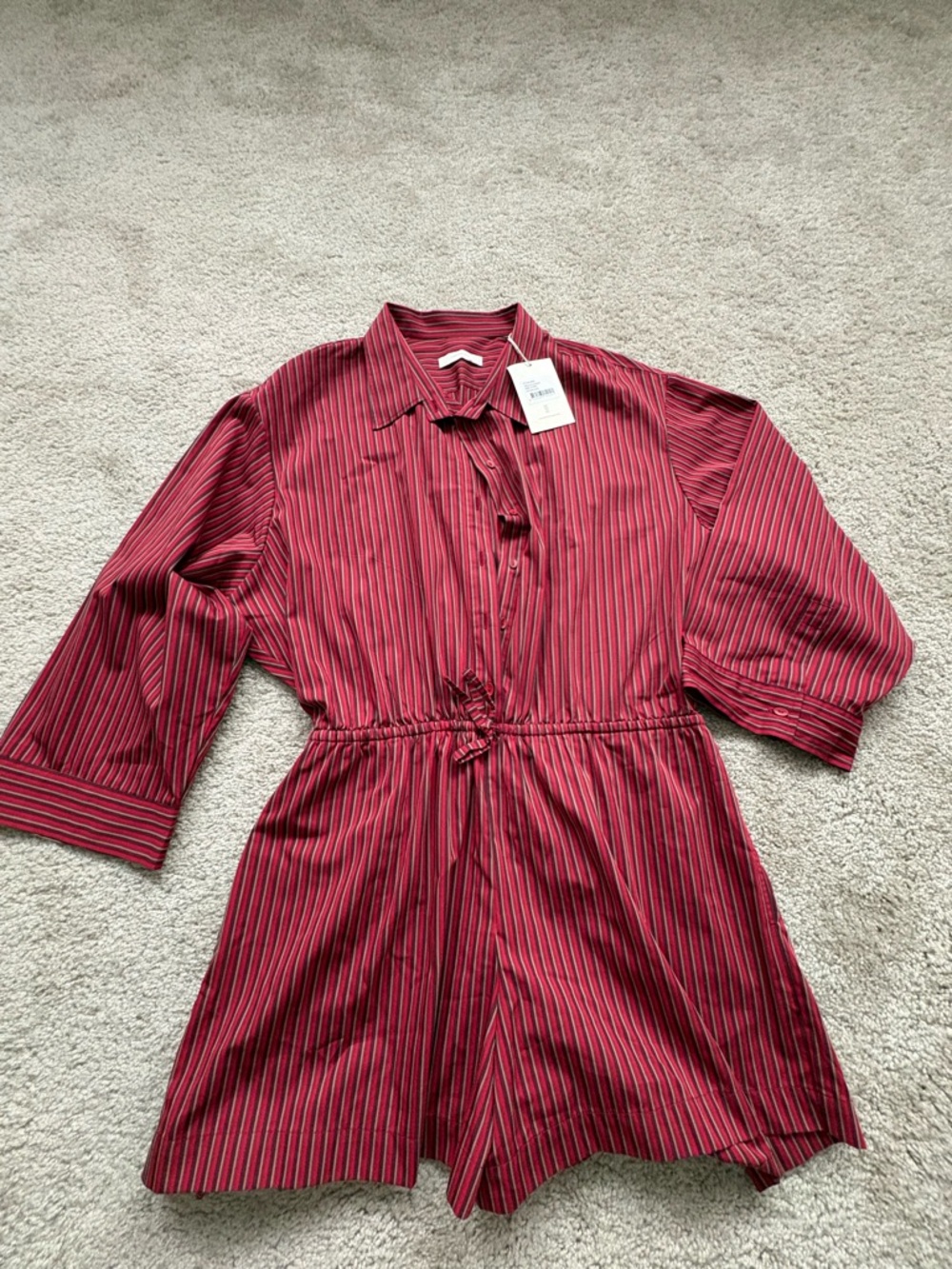 FREE SHIPPING Faithfull the Brand Wine-Striped Playsuit XL/10